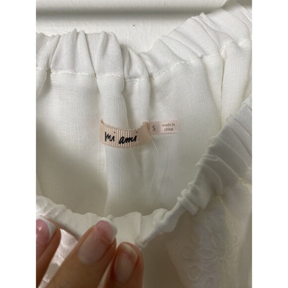 Mi Ami Francesca's White Paula Off The Shoulder Eyelet Ruffle Crop Blouse Size S - Picture 8 of 13